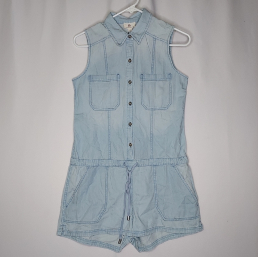 Adriano Goldschmied Romper Womens Small Blue Sleeveless Button Drawstring Pocket